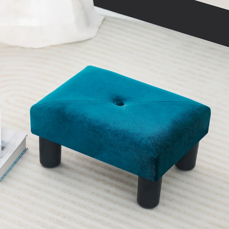 Adeco Velvet Foot Stool Ottoman with Tufted Button