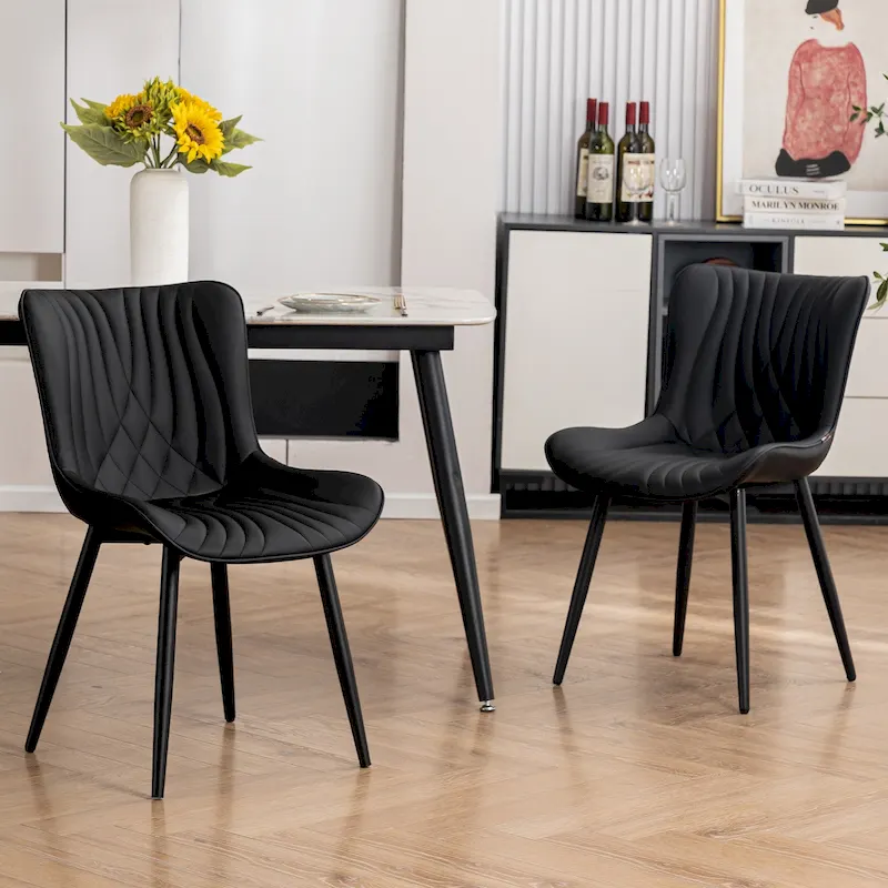 Modern Upholstered Leather Armless Dining Chairs Set of 2