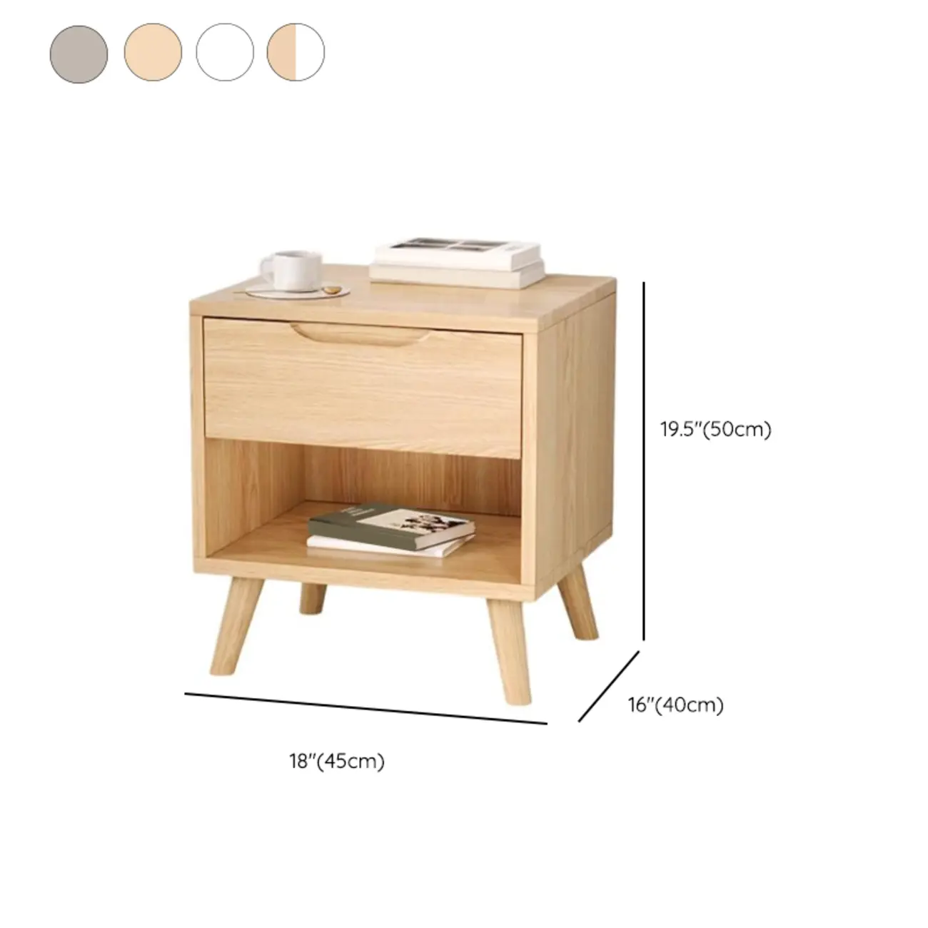 Traditional Wooden Nut-Brown Bedside Double Drawer Nightstand