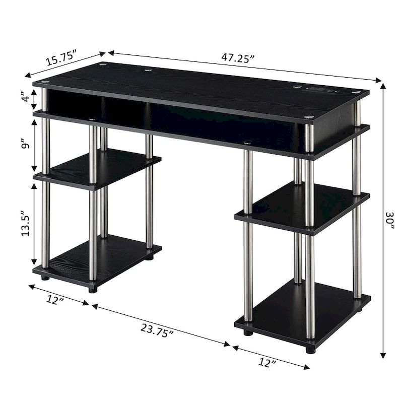 Convenience Concepts Designs2Go No Tools Student Desk with Charging Station and Shelves
