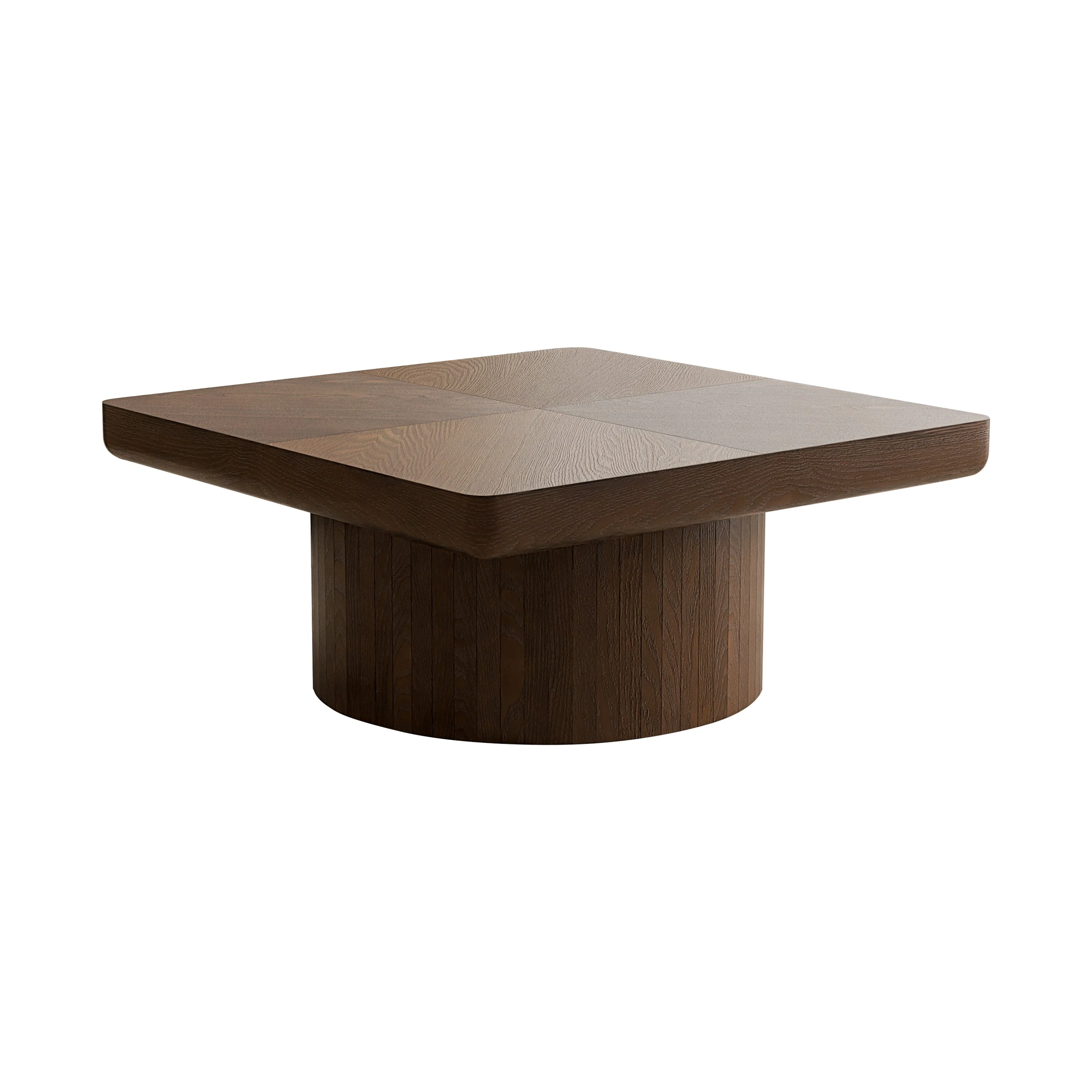 Modern Veneer 34.6'' Square Fluted Cylindrical Base Coffee Table