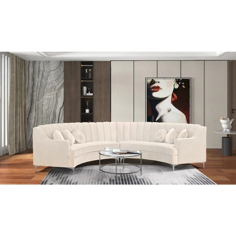 142 Velvet Fabric Curve Sectional Sofa - 142