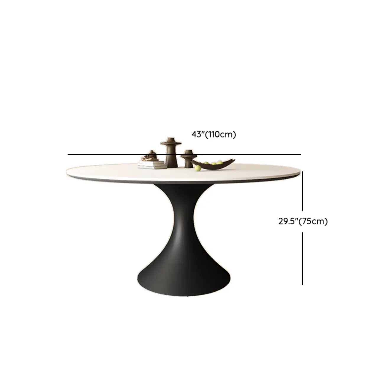 Modern Black Pedestal White Stone Top Round Dining Table