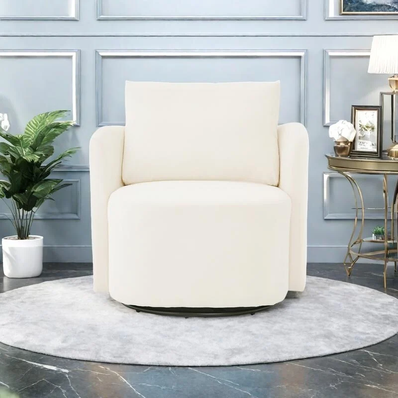 Chenille 360 Swivel Barrel Chair with Ergonomic Curved Design and 440lb Weight Capacity