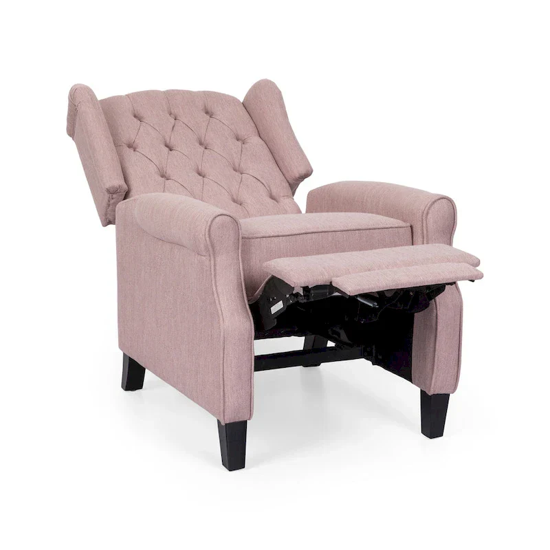 Modern Wingback Push-Back Recliner with Footrest, Button-tufted, Birch Legs