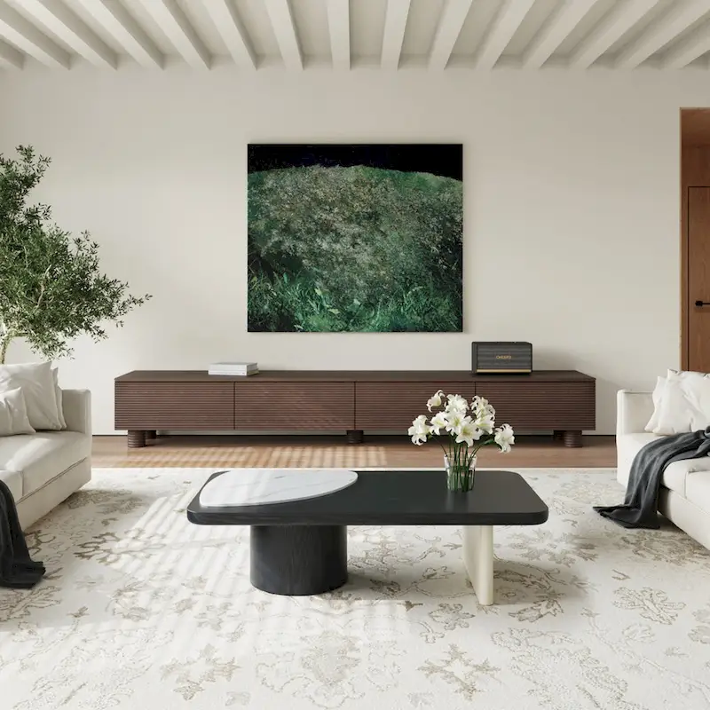 51 Modern Wood Coffee Table,Retangular Black Living Room Table