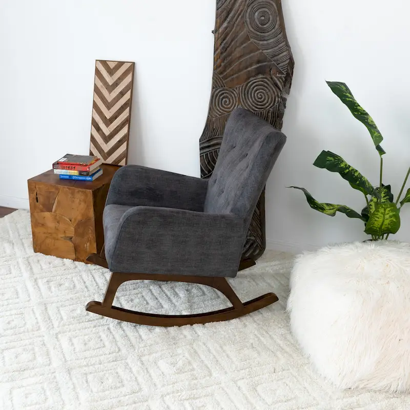 Cara Mid Century Modern Velvet Rocker Livingroom and Bedroom Chairs in Grey