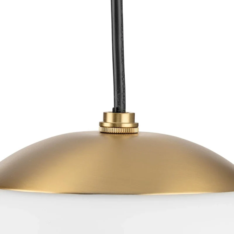Atwell Collection Brushed Bronze and Opal Glass Globe Small Hanging Pendant Light - 8 in x 8 in x 8.5 in