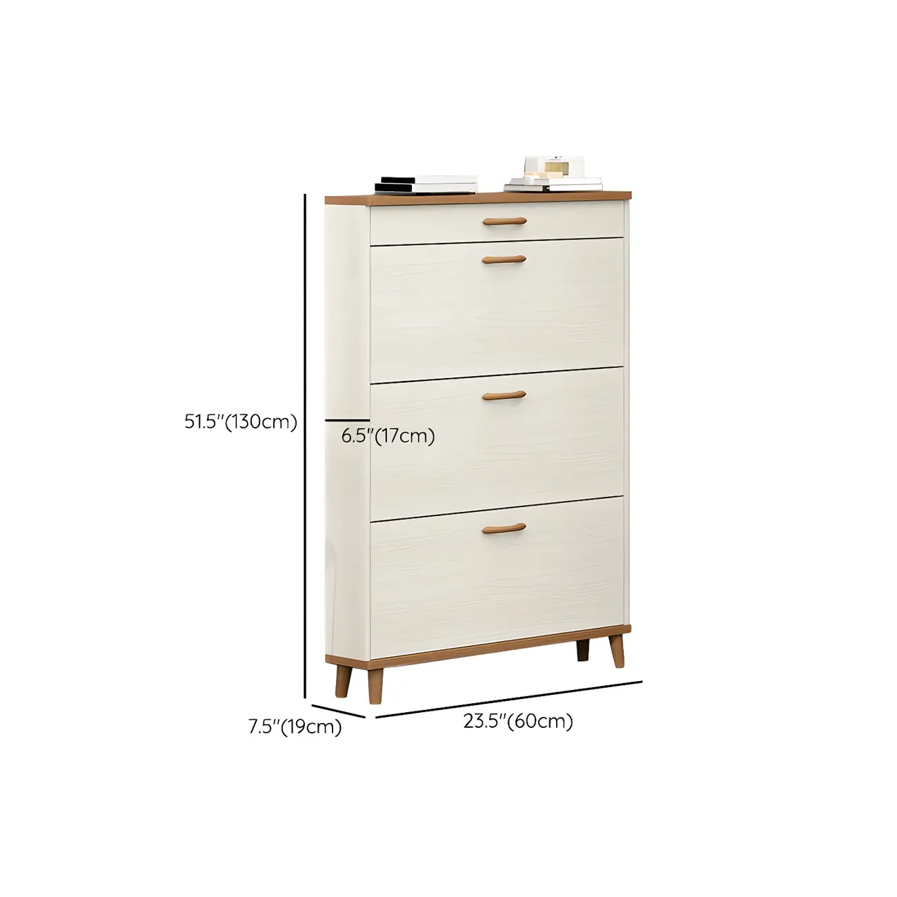 Narrow Beige Solid Wood Drop Front Shoe Cabinet