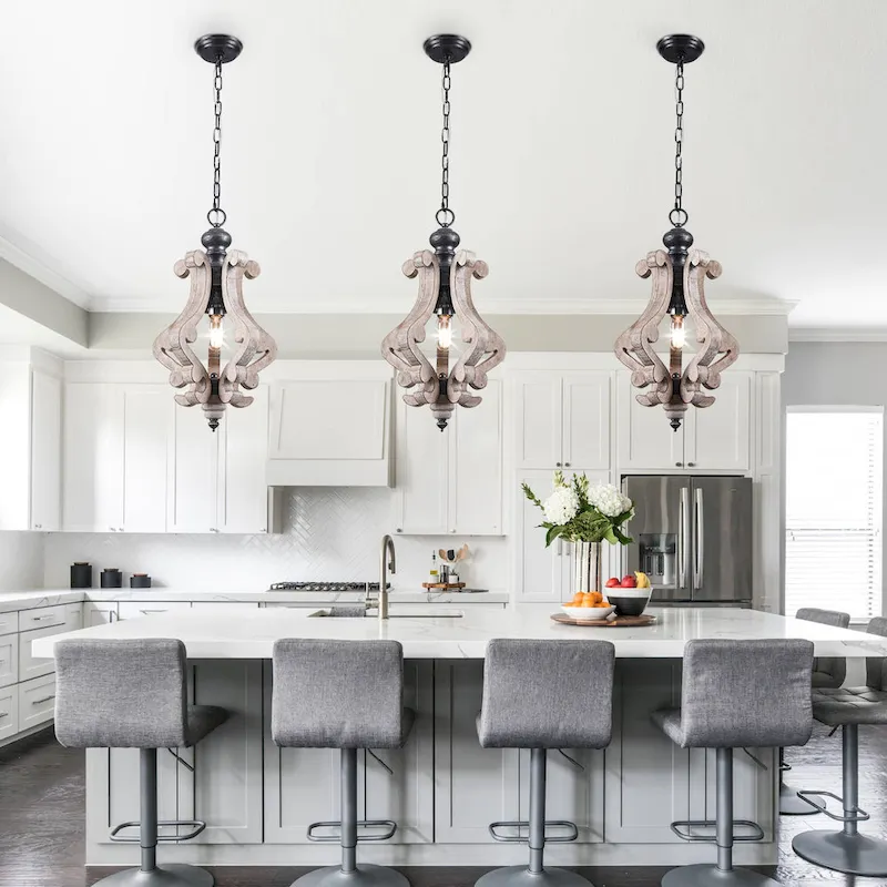 Oaks Aura Rustic Wood Pendant Light Kitchen Island Light, Farmhouse Hallway Chandelier, Dining Pendant Light