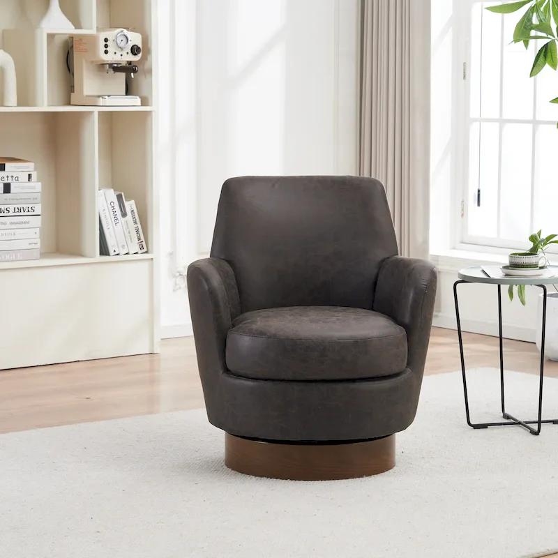 Brown PU Leather 360° Swivel Barrel Chair - Single Seat
