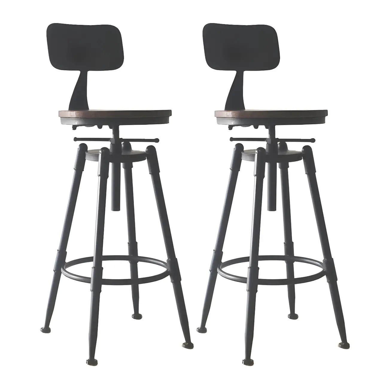 Industrial Metal Leather Swivel Bar Stools with Back