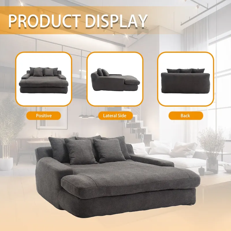 Chenille Upholstered 2-seater Deep Seat lazy sofa bed With 5 back pillows