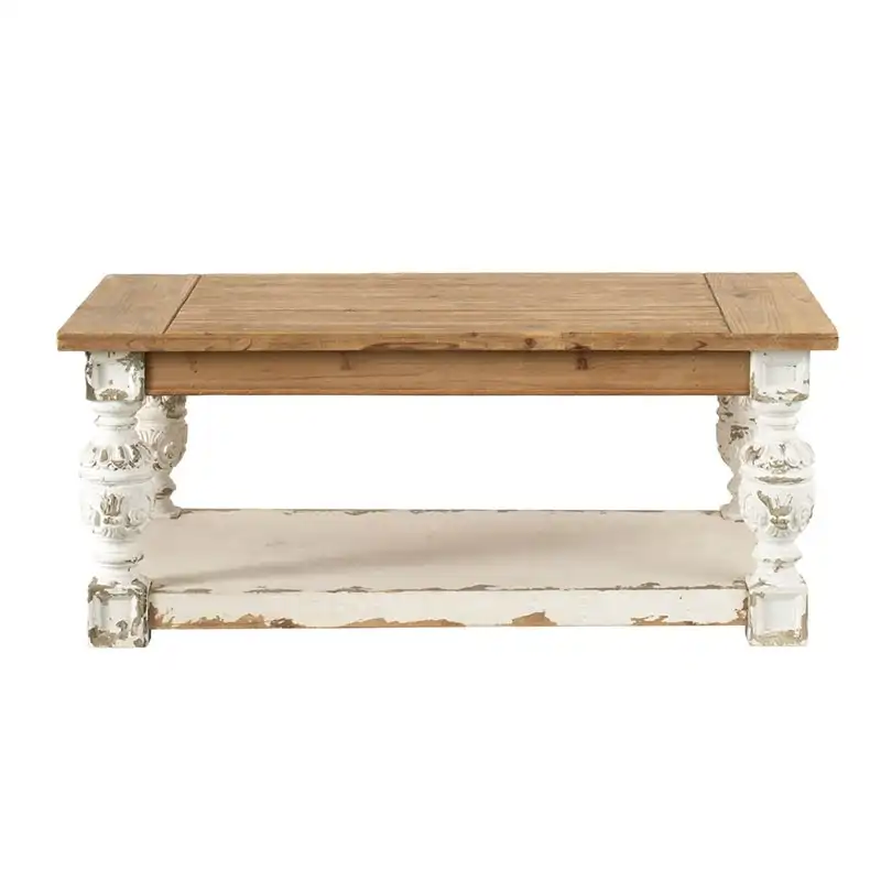 Rectangle Antique White Washed Wooden Coffee Table