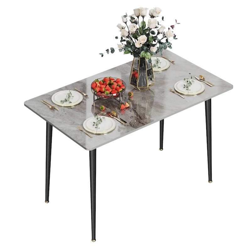 6 Seater Kitchen Dining Table Modern Marble Tabletop Rectangular with Tapered Metal Legs
