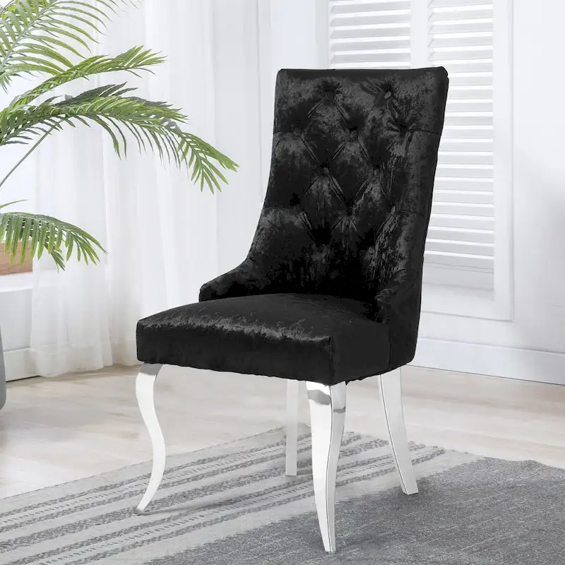 Ice Velvet Button Tufted Dining Chair High Wingback