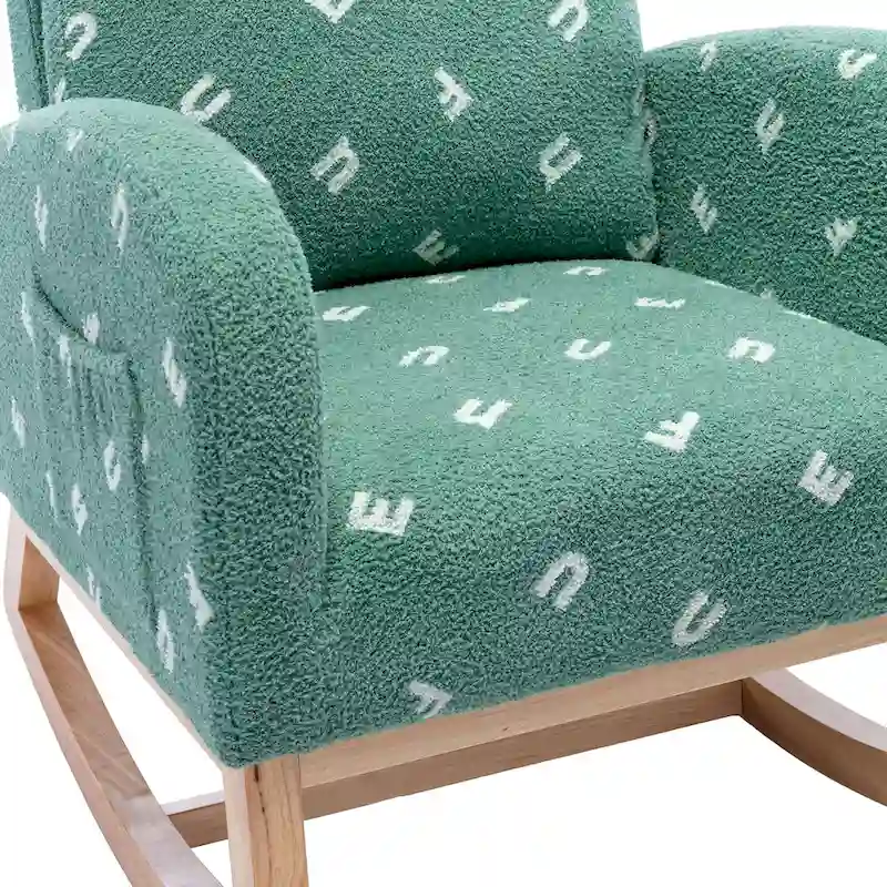 Green 26.8 Upholstered High Back Rocking Chair with Side Pocket