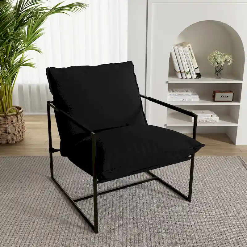 Metal Framed Accent Chair Sling Armchair with Bag Cushion