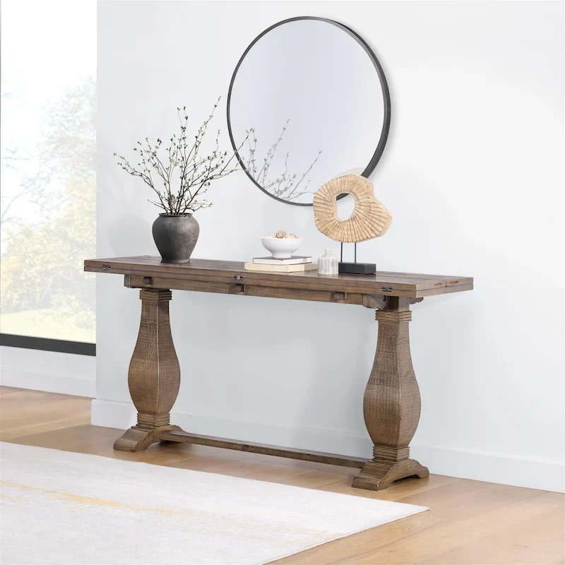 60 Solid Wood Pedestal Flip-top Sofa Console Table