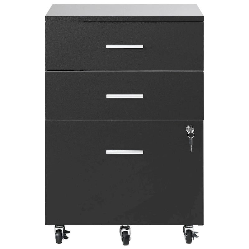 3-Drawer Locking Filing Cabinet with 5 Swivel Wheels and Adjustable File Hangers
