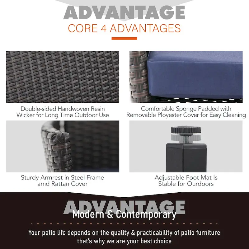 Patio 5-piece Dining Set, 1 Square 37  Metal Table with Umbrella Hole and 4 Rattan Chairs with Cushion