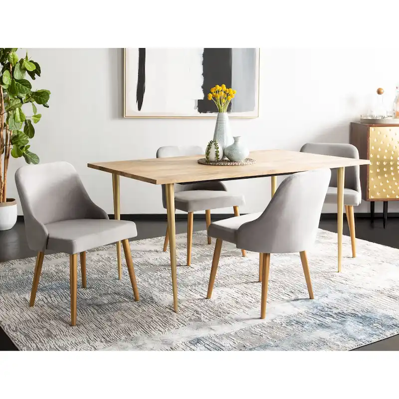 SAFAVIEH Nobie 18.3  Upholstered Dining Chair - Grey / Gold (Set of 2) - 21  x 22  x 31  - 21Wx22Dx31H