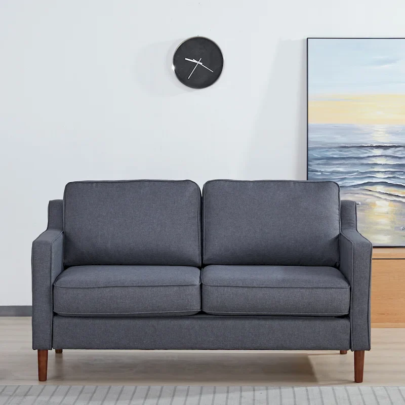 Sedona Modern Loveseat Sofa, Faux Linen / Vegan Leather Couch - N/A