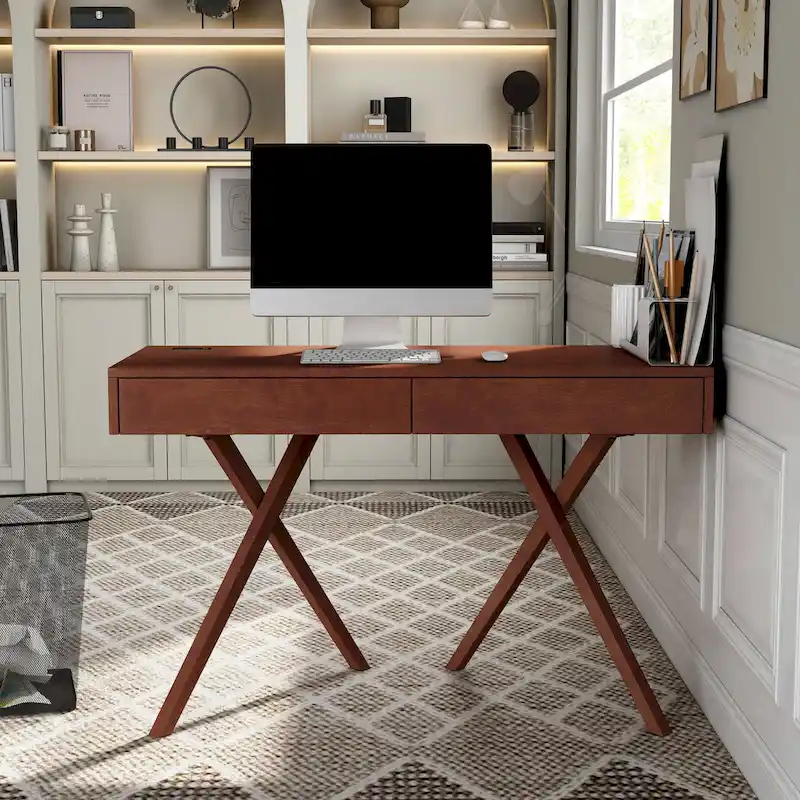 Foli Transitional 47-inch Wood 2-Drawer Desk with USBs and Power Outlets by Furniture of America