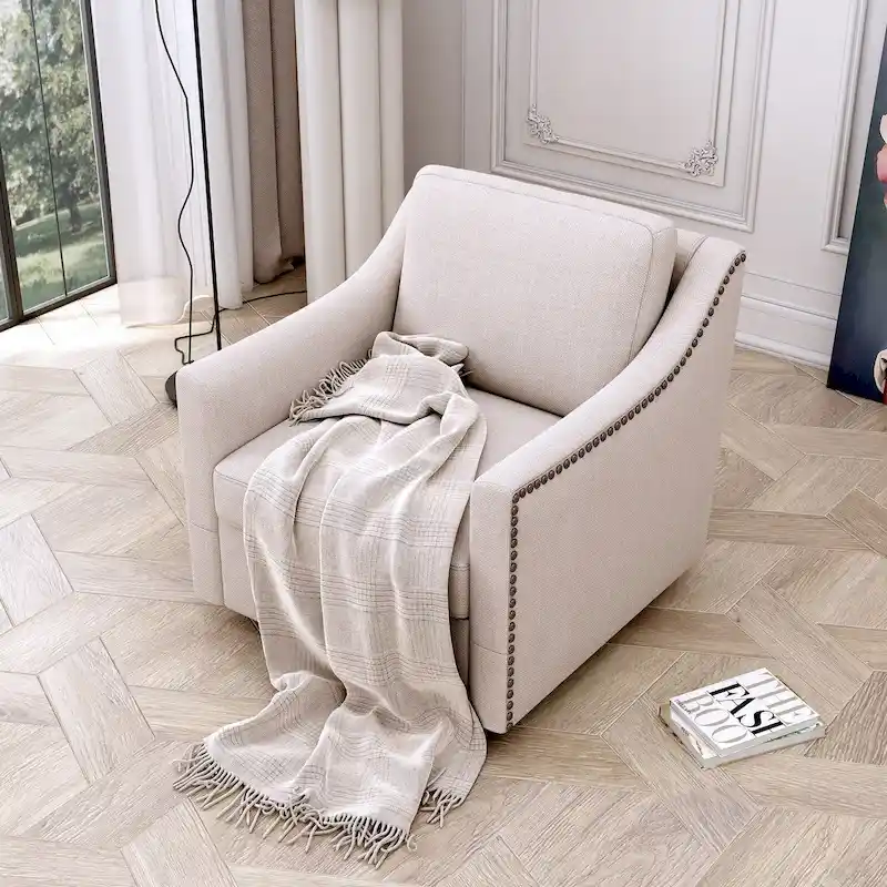 360 Degree Swivel Armchair Cotton Linen Skin-friendly Fabric Ergonomic Design