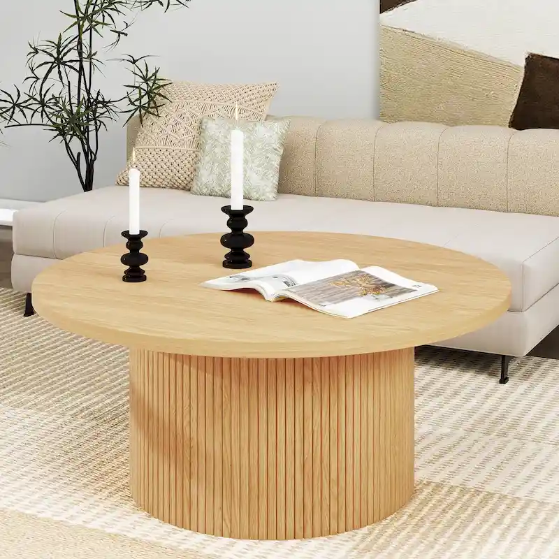 Pedestal Wood Round Coffee Table