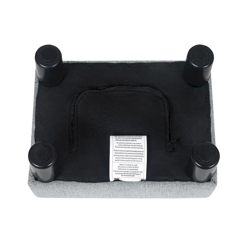 Adeco Button Tufted Linen Foot Stool Rectangular Small Ottoman