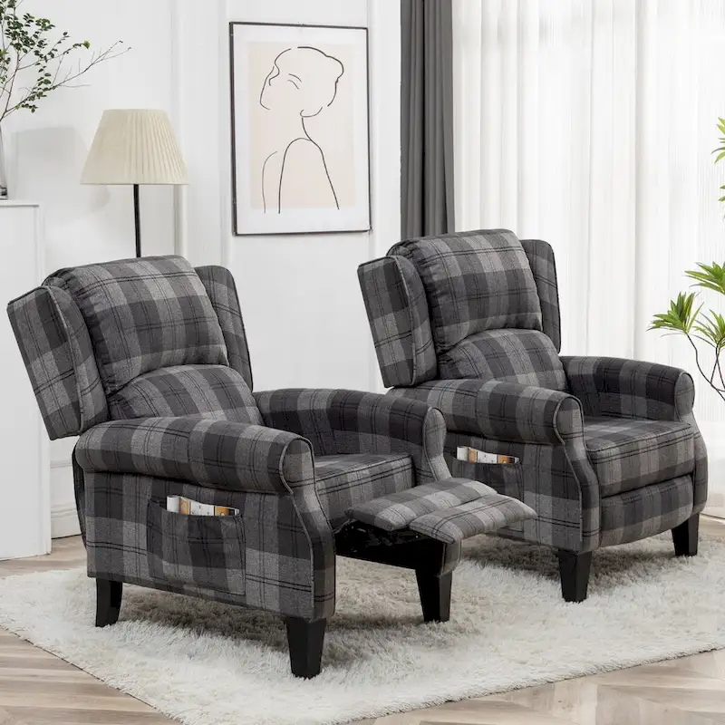 HOMYKA Manual Pushback Recliner Adjustable Accent Chair Wingback Armchair Set of 2