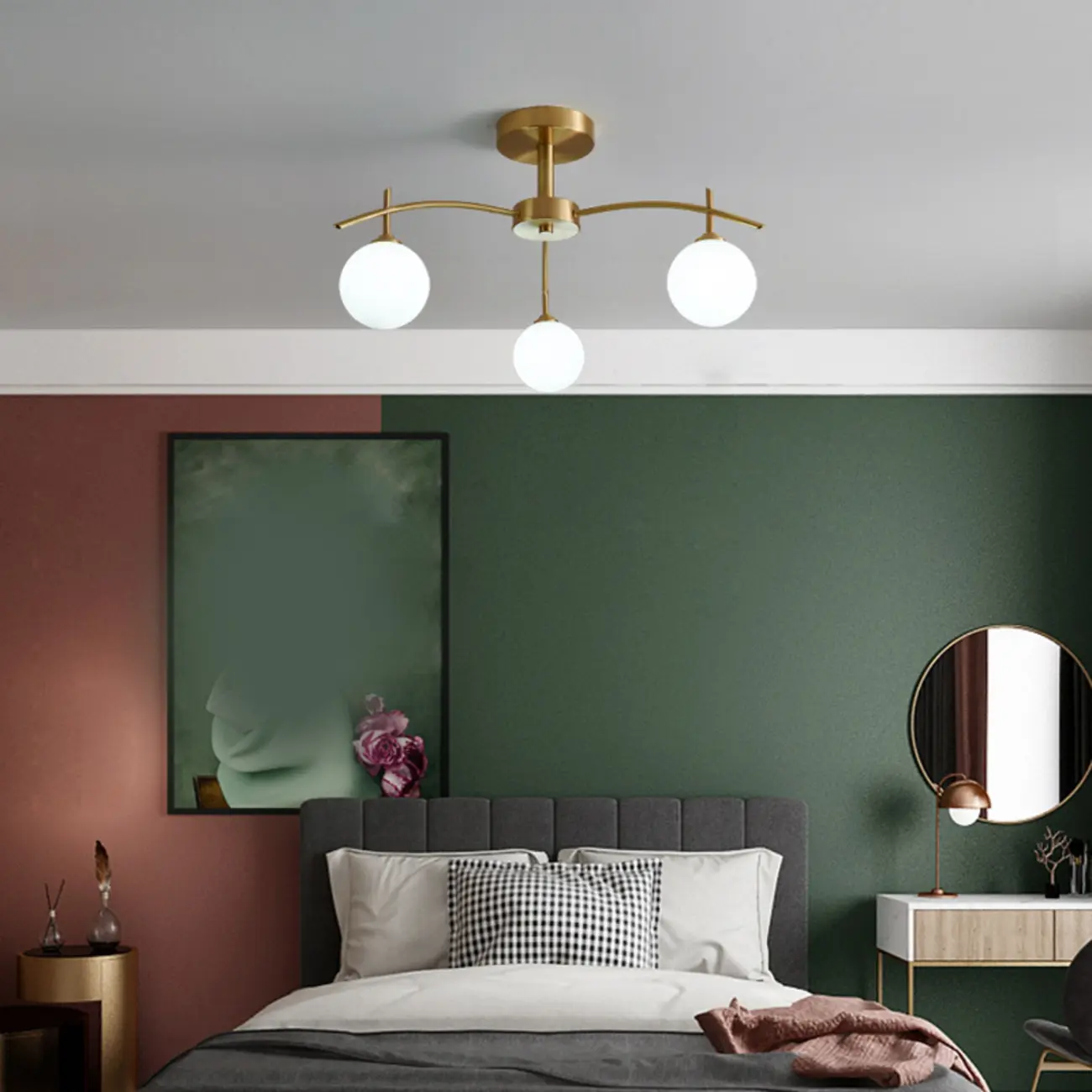 Classic Large Globe Glass Golden Semi Flush Mount Ceiling Light