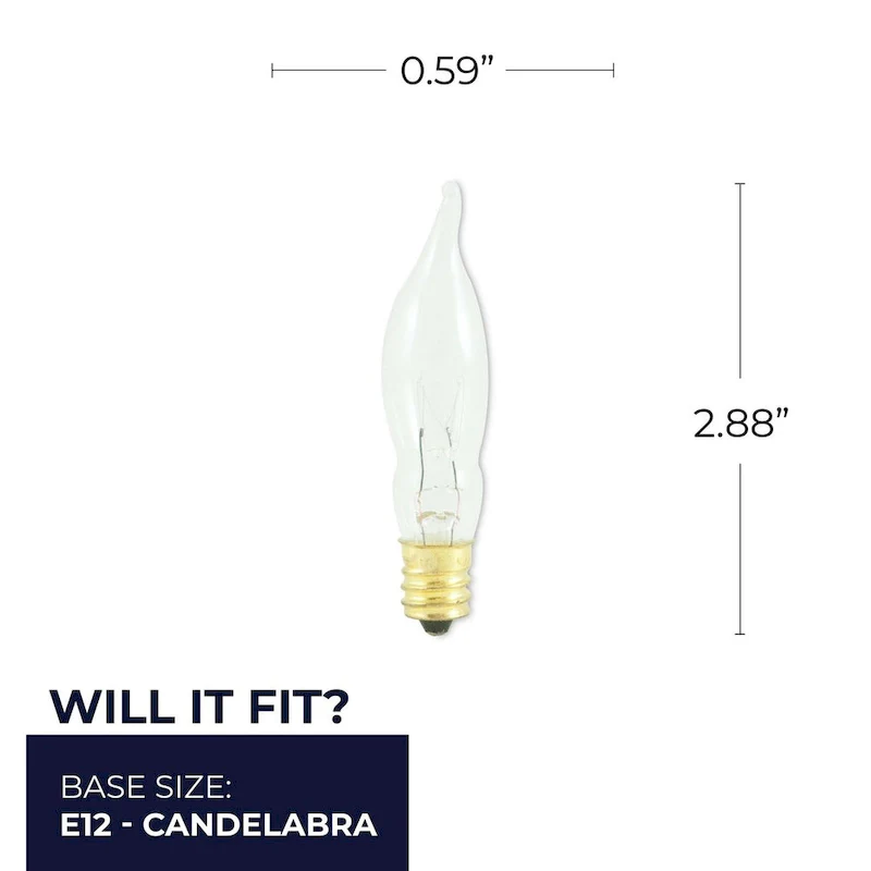 Bulbrite Pack of (50) Dimmable Clear Flame Candelabra (E12) Incandescent Bulb