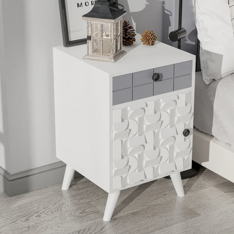 ComfyStyle 1 Door & Drawer Creative Modern Solid Wood Nightstand