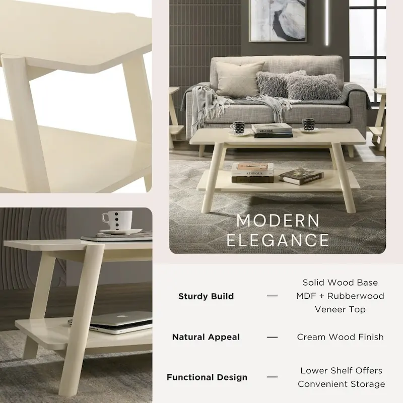 Roundhill Furniture Metz Mid-Century Modern Wood Shelf Coffee Table