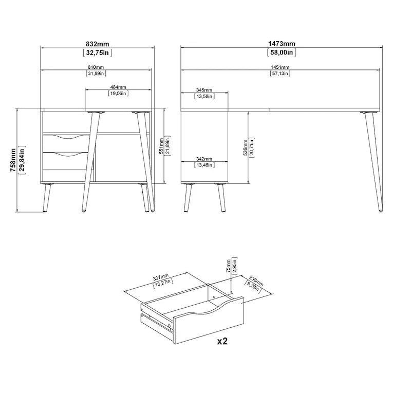 Kristiansund L-Shaped Desk - 2 Drawers, 3 Shelves, Corner Office Desk