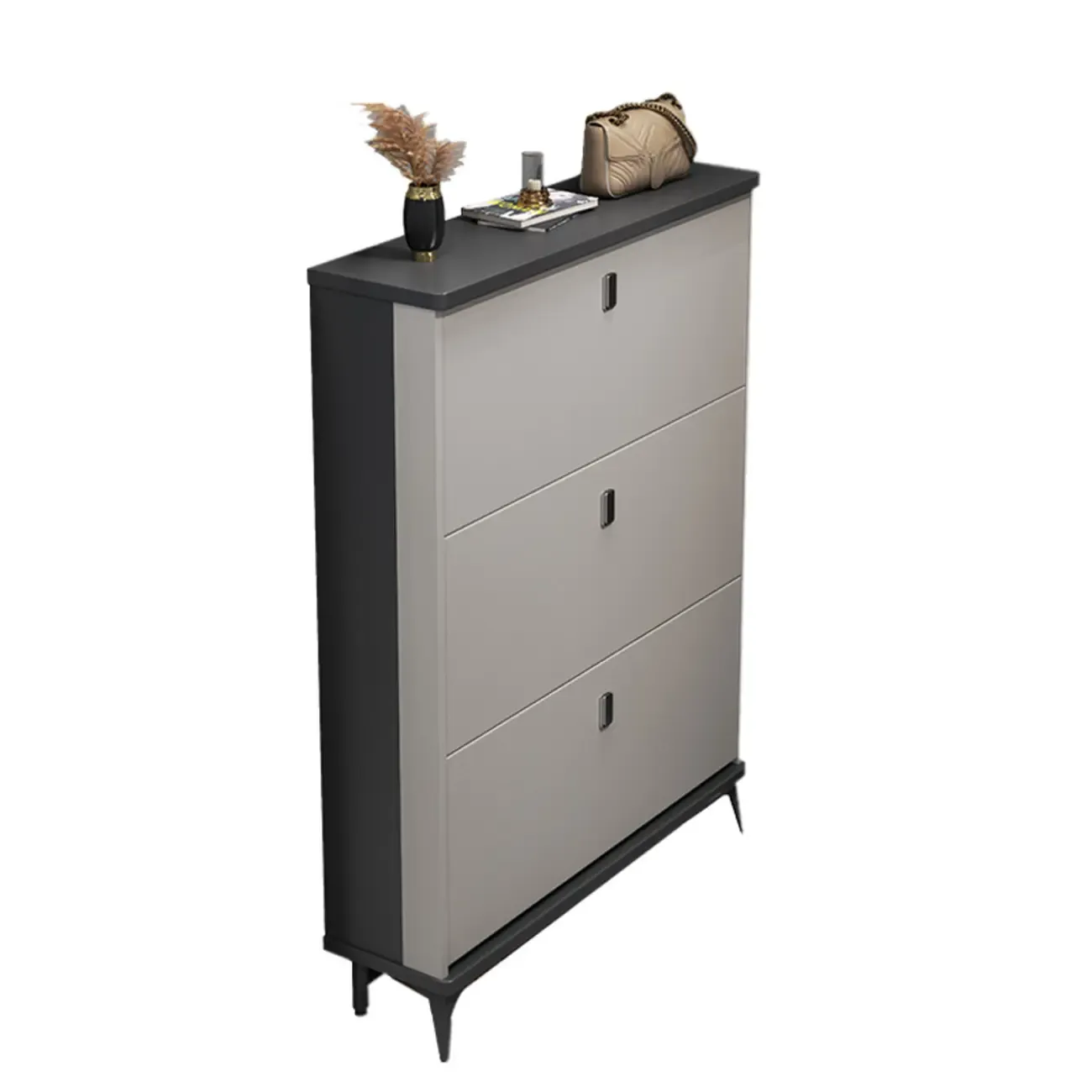 Modern Wood Shoe Cabinet with Adjustable Shelves, Entryway