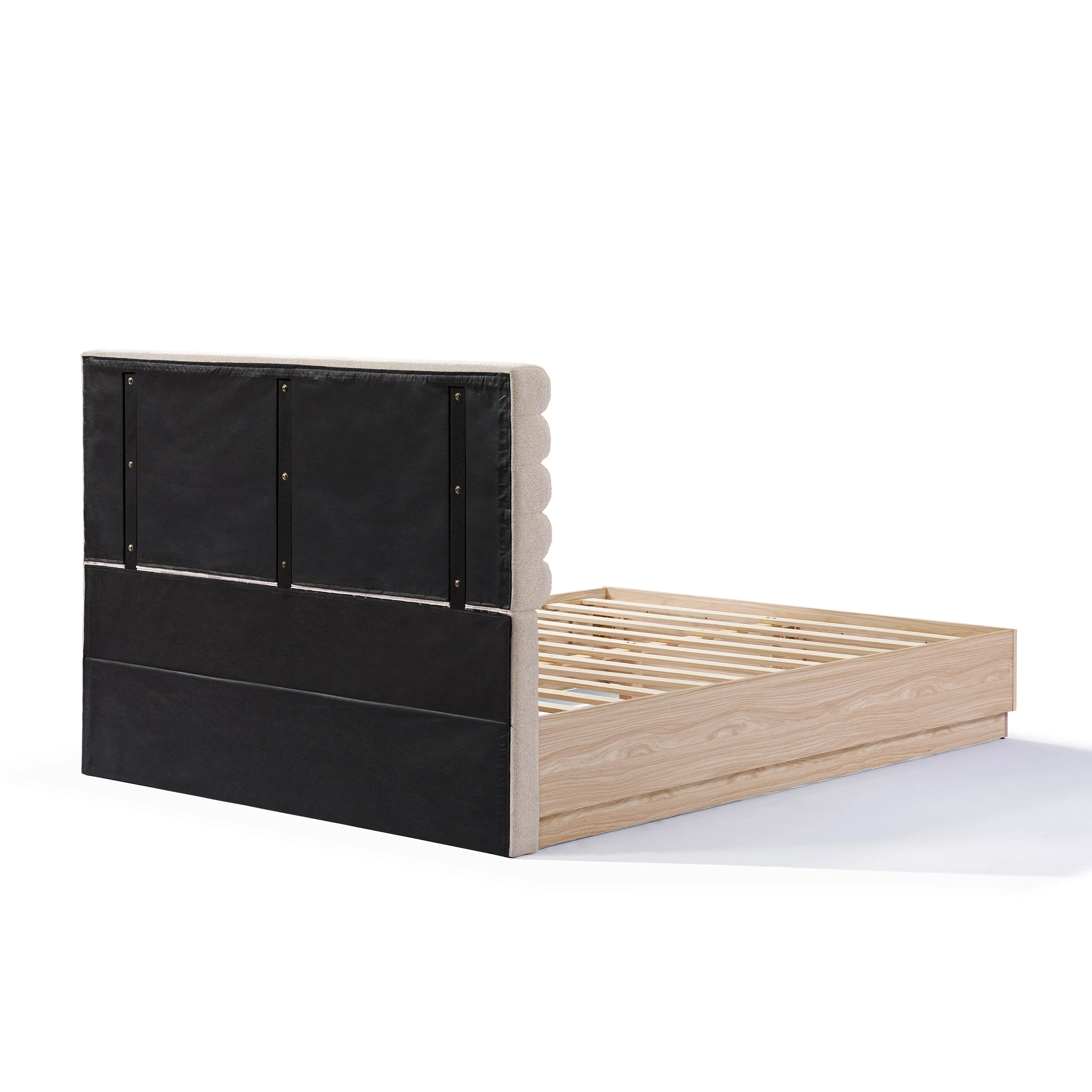 Boucle Fabric Upholstered Headboard Queen Wood Bedframe