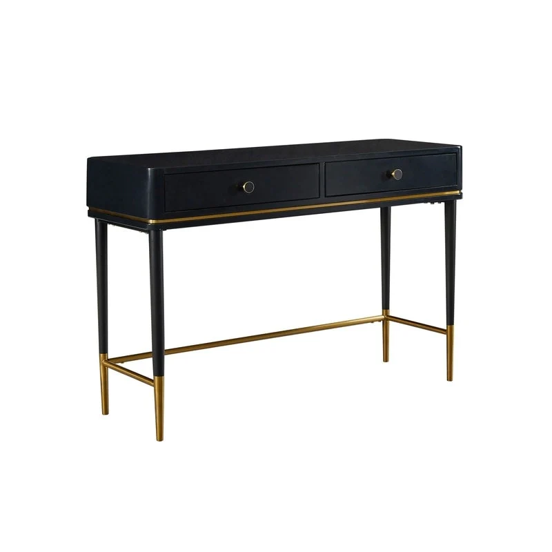 Art Deco Two-Drawer Desk with Gold Inlay – Off White / Black, Single