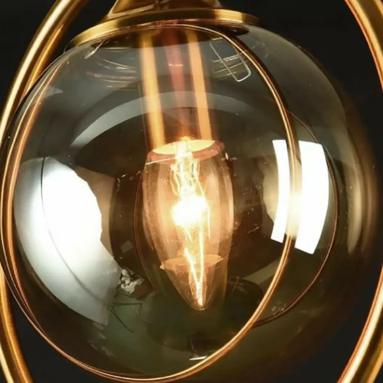 1-Light Circular Brass Glass Ball Semi Flush Ceiling Light