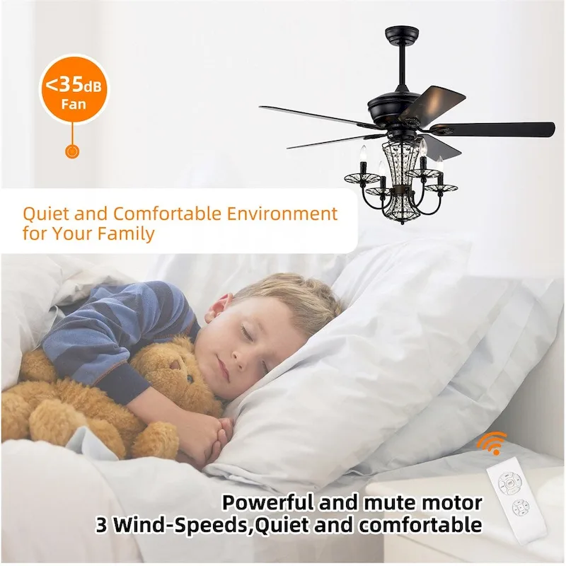 Chandelier Fan with Light and Remote,Dual Finish Reversible Blades