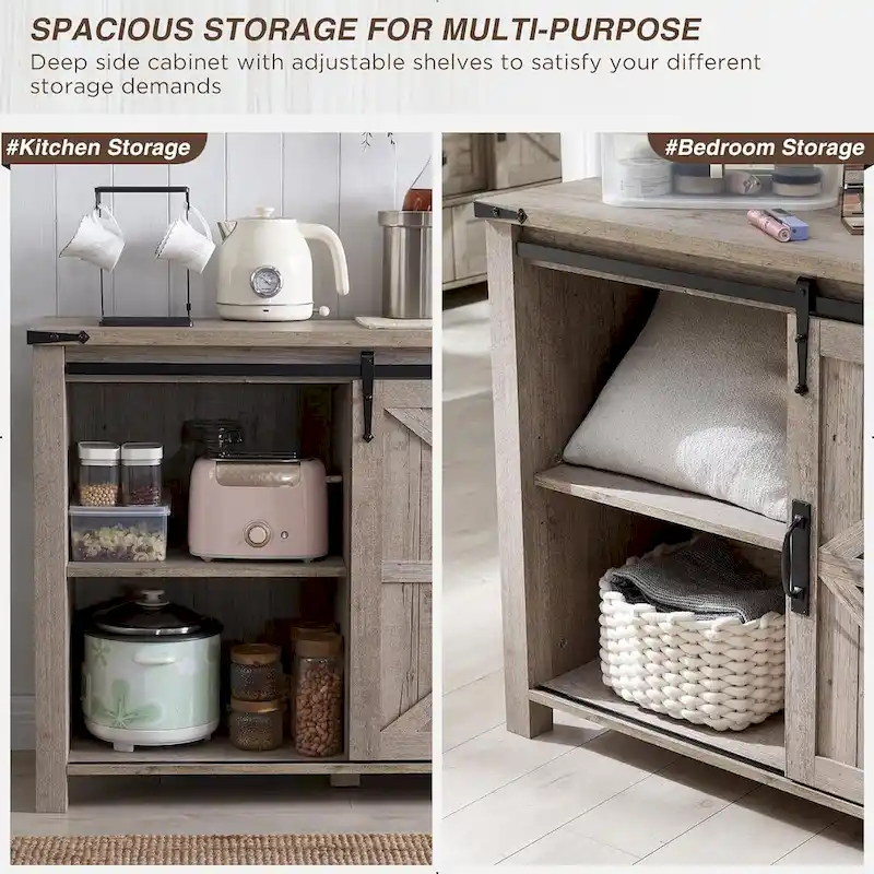 Farmhouse Dresser with 4 Drawers & 2 Sliding Cabinets, Dark Rustic Oak/Antique White/Barnwood