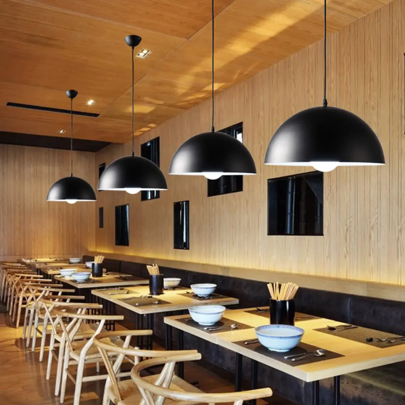 Industrial Black Aluminum Dome Pendant Lamp for Restaurant