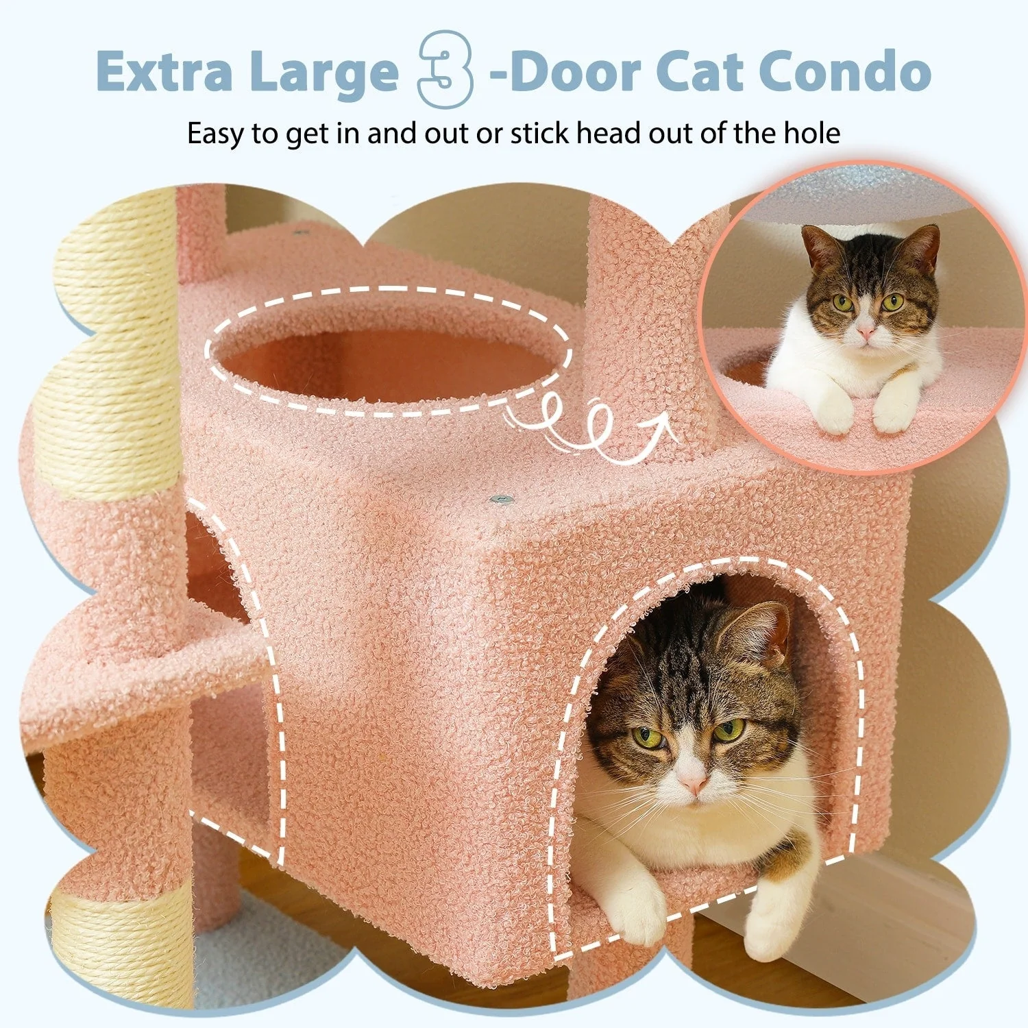 Large Cat Tower Cat Condo with Scratching Posts and Pads, 2 Padded Perch, Dual Condo and Basket