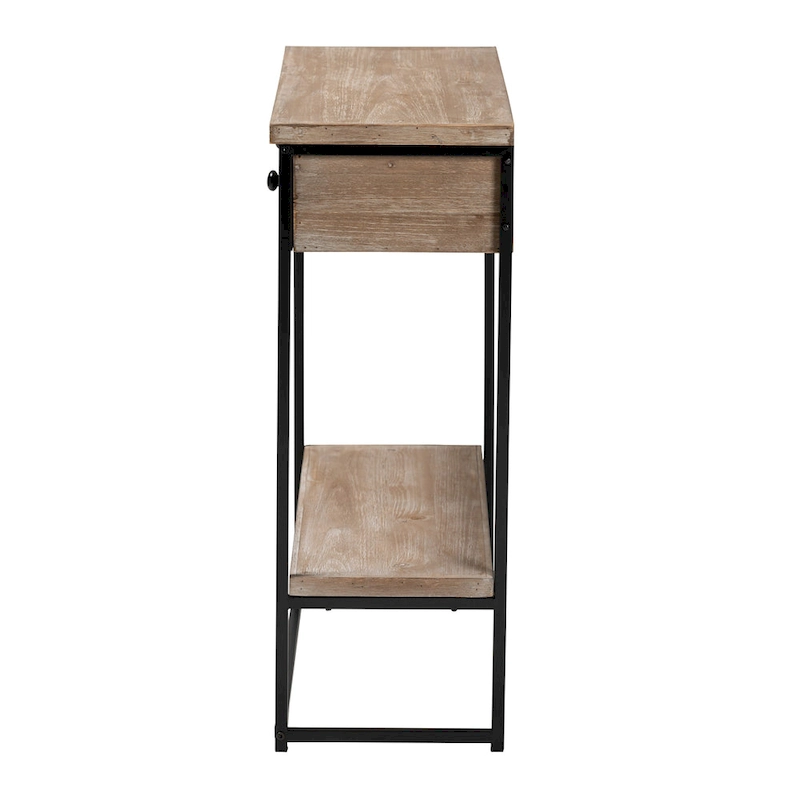 Silas Modern Industrial Natural Brown Finished Wood and Black Metal 2-Drawer Console Table