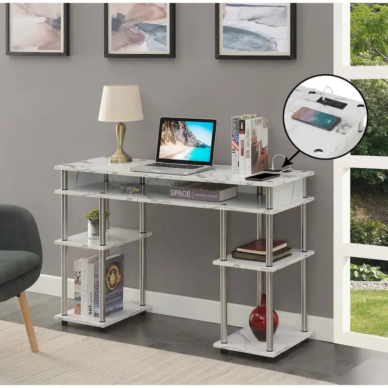 Designs2Go No Tools Student Desk with Charging Station and Shelves