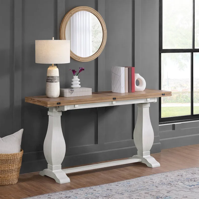 60 Solid Wood Pedestal Flip-top Sofa Console Table