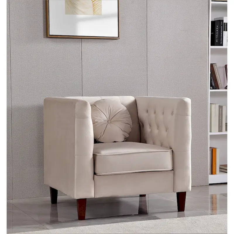 US PRIDE FURNITURE Velvet Classic Chesterfield Chair with Wood legs