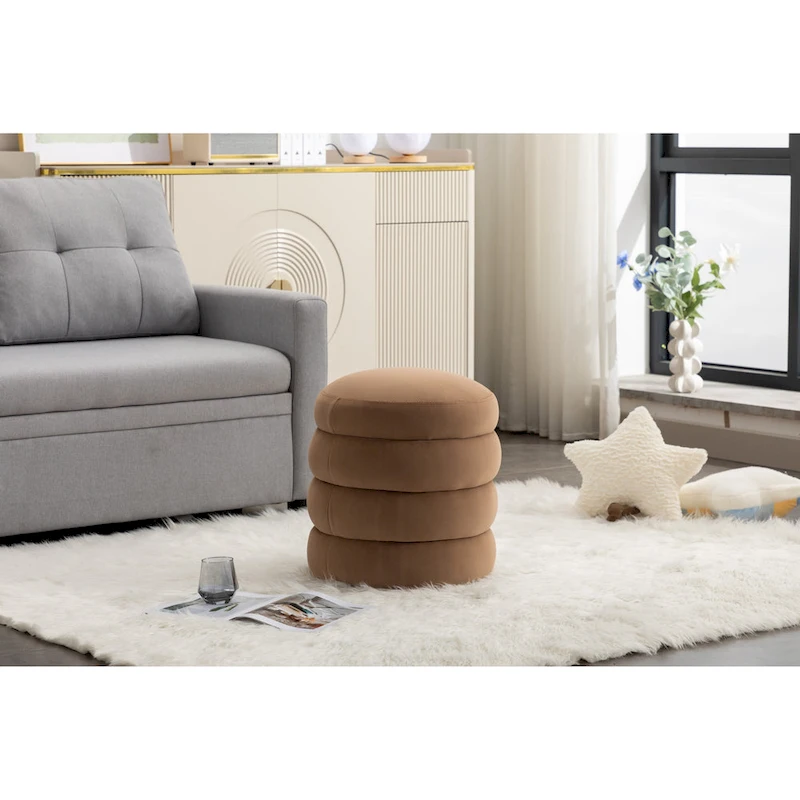 Soft Velvet Round Ottoman Footrest Stool